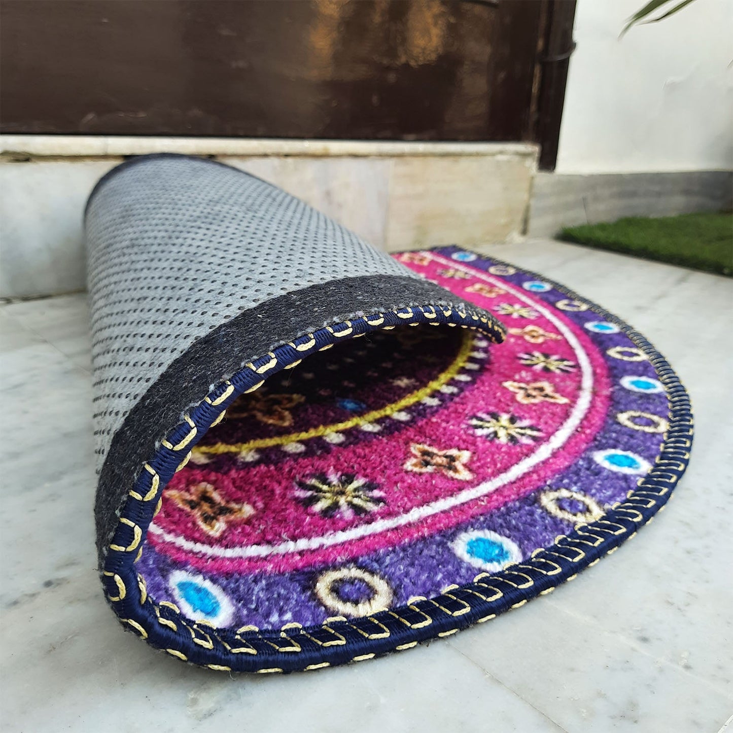 Storilane HandMade Floor Mats in Beautiful Traditional Rangoli Design | Anti Slip, Durable & Washable | Outdoor & Indoor