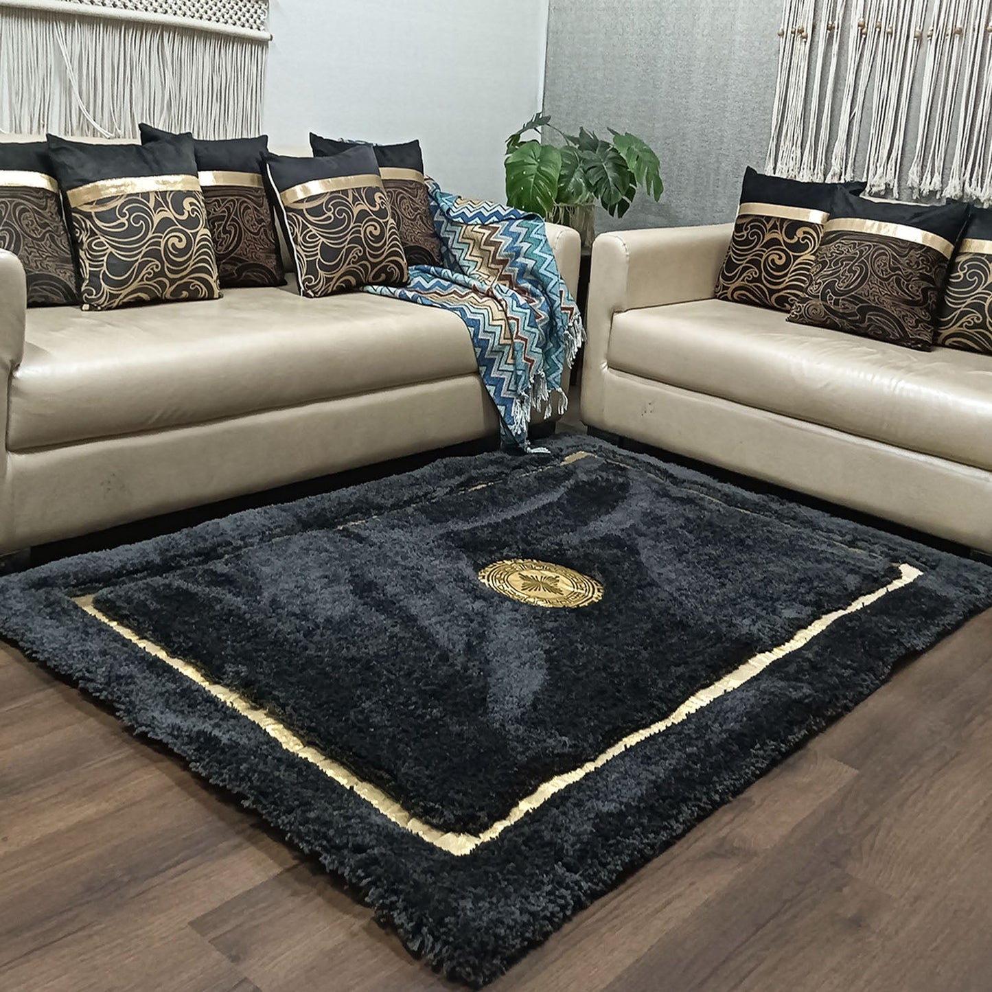 Storilane Hand Tufted Divine Collection- Turkish Carpets | Luxury Golden Touch With Black Soft And Plush Handmade Living Room Rugs | Different Sizes | Carpet for Living Room