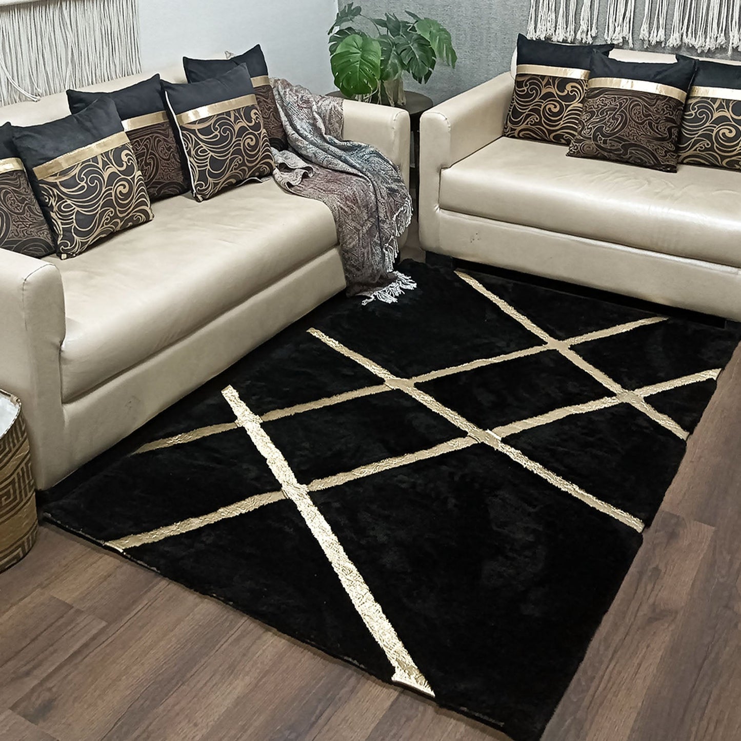 Storilane Hand Tufted Divine Collection- Turkish Carpets | Luxury Golden Touch With Black Cross Soft And Plush Handmade Living Room Rugs | Different Sizes | Carpet for Living Room