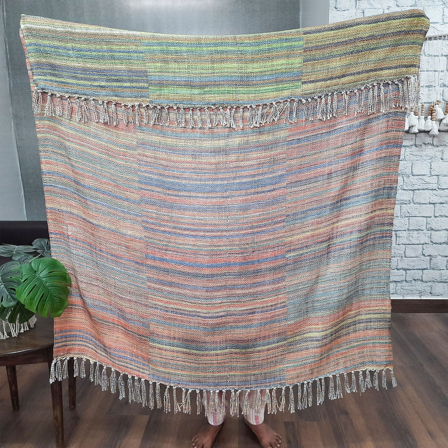 Avioni Beautiful Soft Sofa Throw | Double Design | Virgin Premium Polyester Slub Handloom Sofa Throw