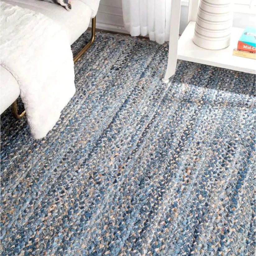 Avioni Home Eco Collection – Handwoven Denim & Jute Carpet – Eco-friendly Braided Area Rug Straight Line Weave Pattern