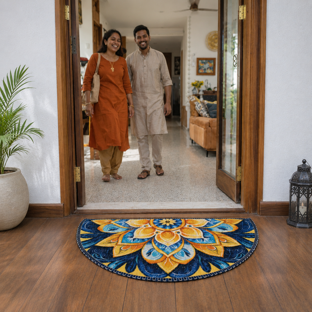 Storilane Floor Mats in Beautiful Rangoli Design | Anti Slip, Durable & Washable | Outdoor & Indoor