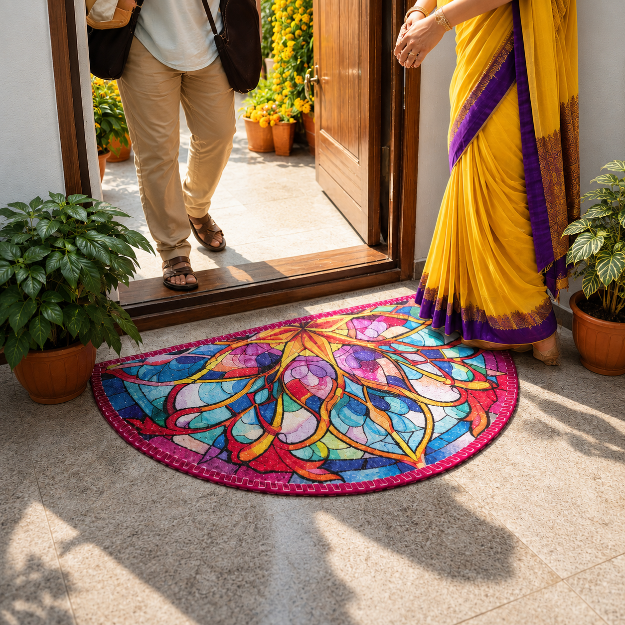 Storilane Floor Mats in Beautiful Rangoli Design | Anti Slip, Durable & Washable | Outdoor & Indoor