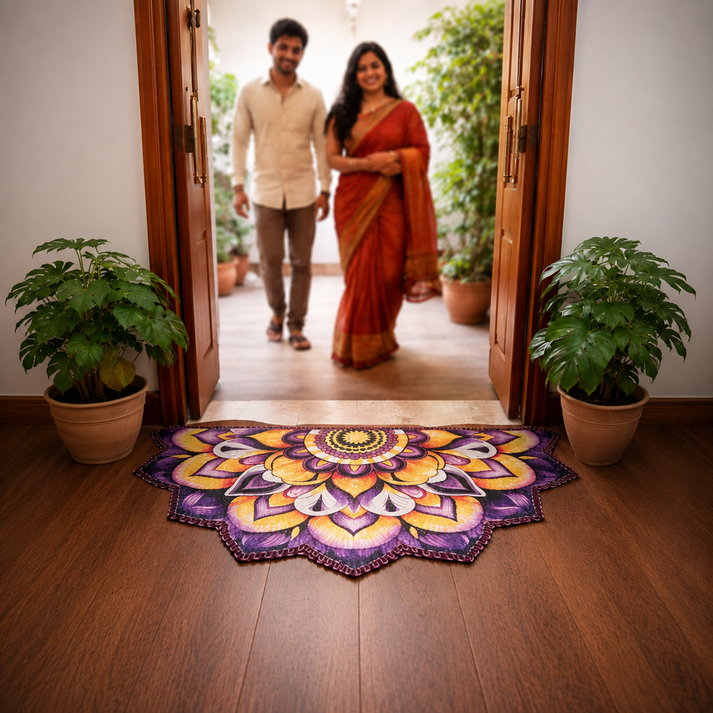 Storilane Floor Mats in Beautiful Rangoli Design | Anti Slip, Durable & Washable | Outdoor & Indoor