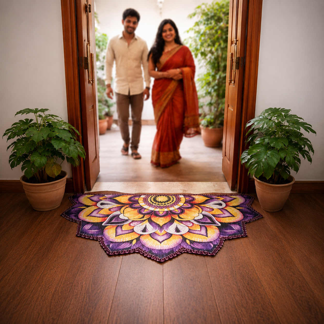 Storilane Floor Mats in Beautiful Rangoli Design | Anti Slip, Durable & Washable | Outdoor & Indoor
