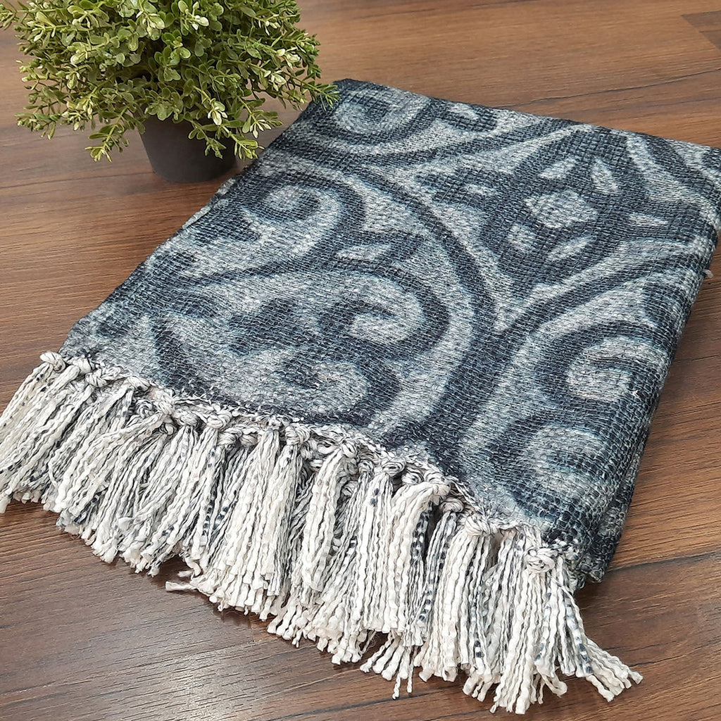 Storilane Beautiful Soft Sofa Throw | Grey & White Double Side Design | Virgin Premium Polyester Slub Handloom Sofa Throw