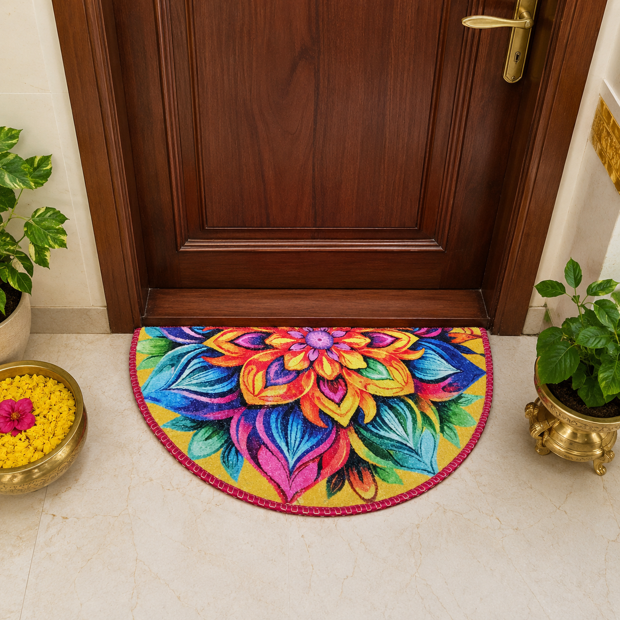Storilane Floor Mats in Beautiful Rangoli Design | Anti Slip, Durable & Washable | Outdoor & Indoor