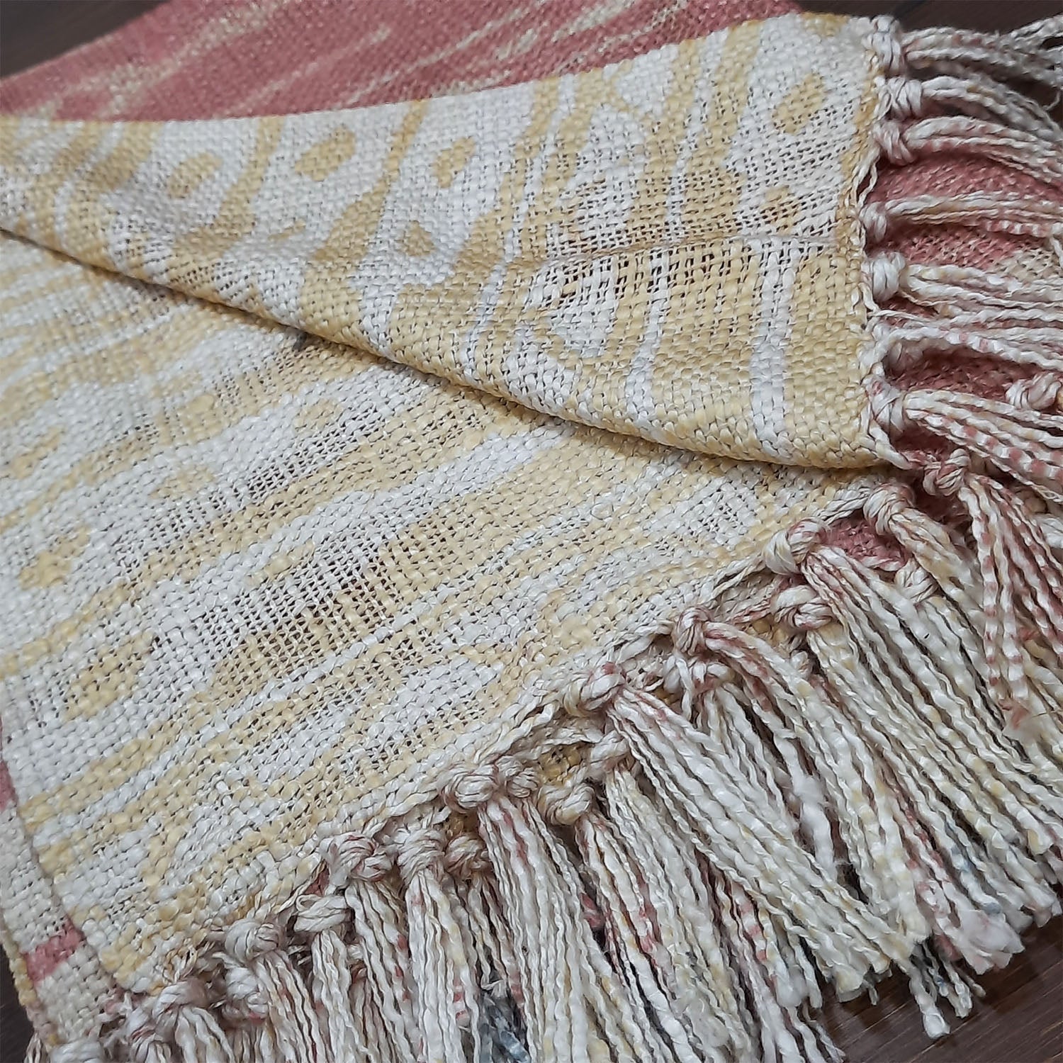 Storilane Beautiful Soft Sofa Throw | Light Coral & Yellow Double Side Design | Virgin Premium Polyester Slub Handloom Sofa Throw
