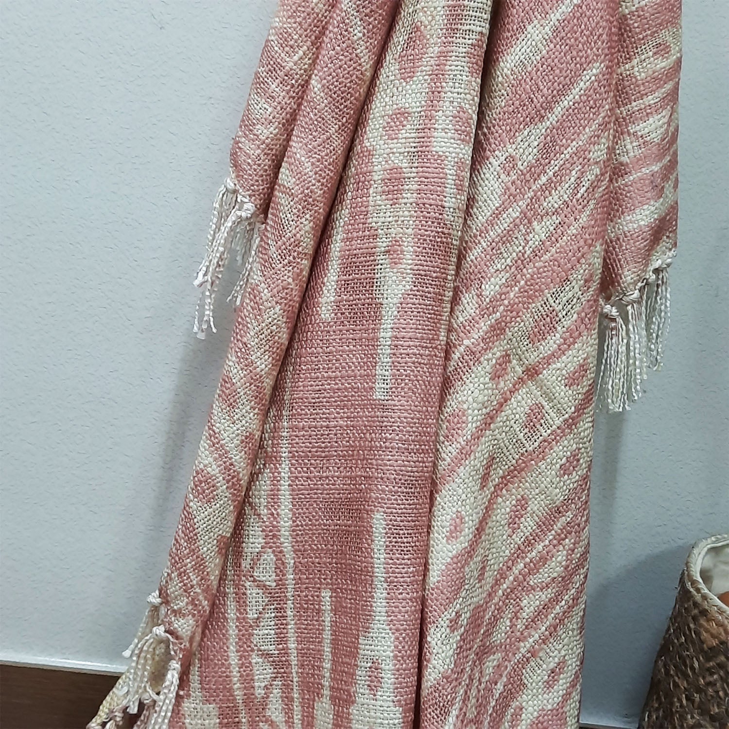 Storilane Beautiful Soft Sofa Throw | Light Coral & Yellow Double Side Design | Virgin Premium Polyester Slub Handloom Sofa Throw