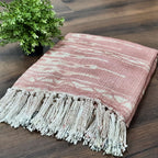 Storilane Beautiful Soft Sofa Throw | Light Coral & Yellow Double Side Design | Virgin Premium Polyester Slub Handloom Sofa Throw