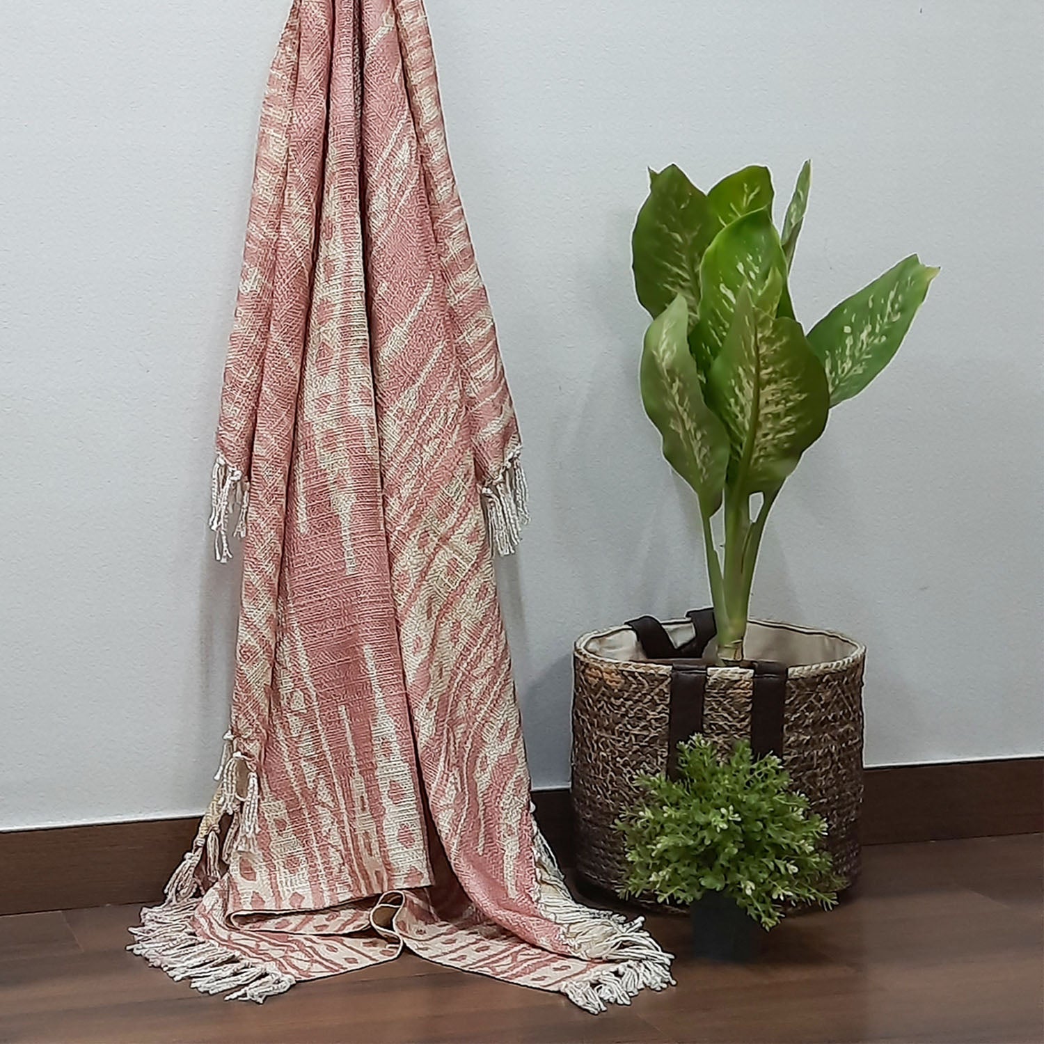 Storilane Beautiful Soft Sofa Throw | Light Coral & Yellow Double Side Design | Virgin Premium Polyester Slub Handloom Sofa Throw