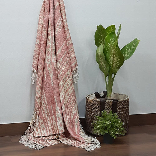 Storilane Beautiful Soft Sofa Throw | Light Coral & Yellow Double Side Design | Virgin Premium Polyester Slub Handloom Sofa Throw