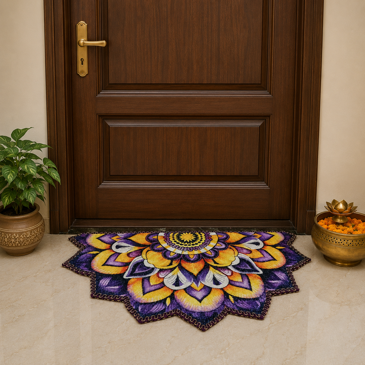 Storilane Floor Mats in Beautiful Rangoli Design | Anti Slip, Durable & Washable | Outdoor & Indoor