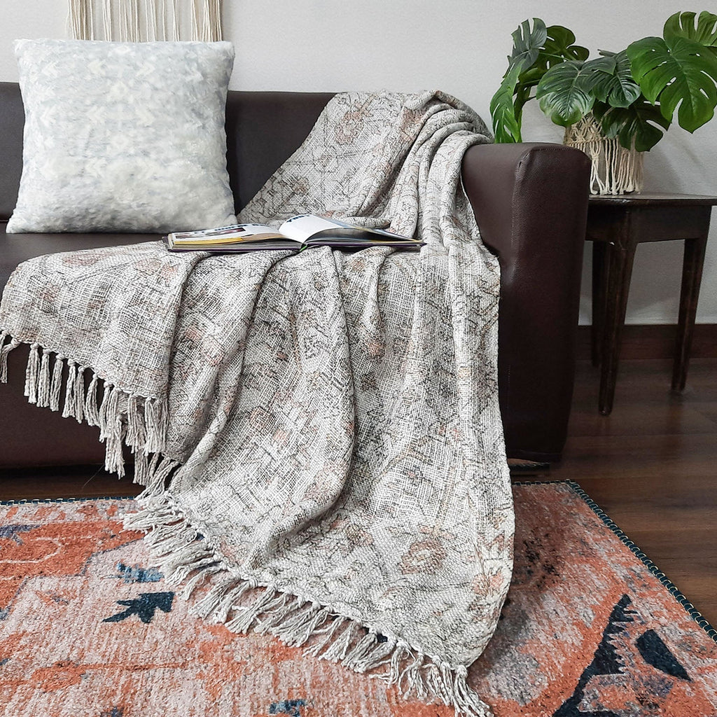 Storilane Beautiful Soft Sofa Throw | Modern Design | Virgin Premium Polyester Slub Handloom Sofa Throw
