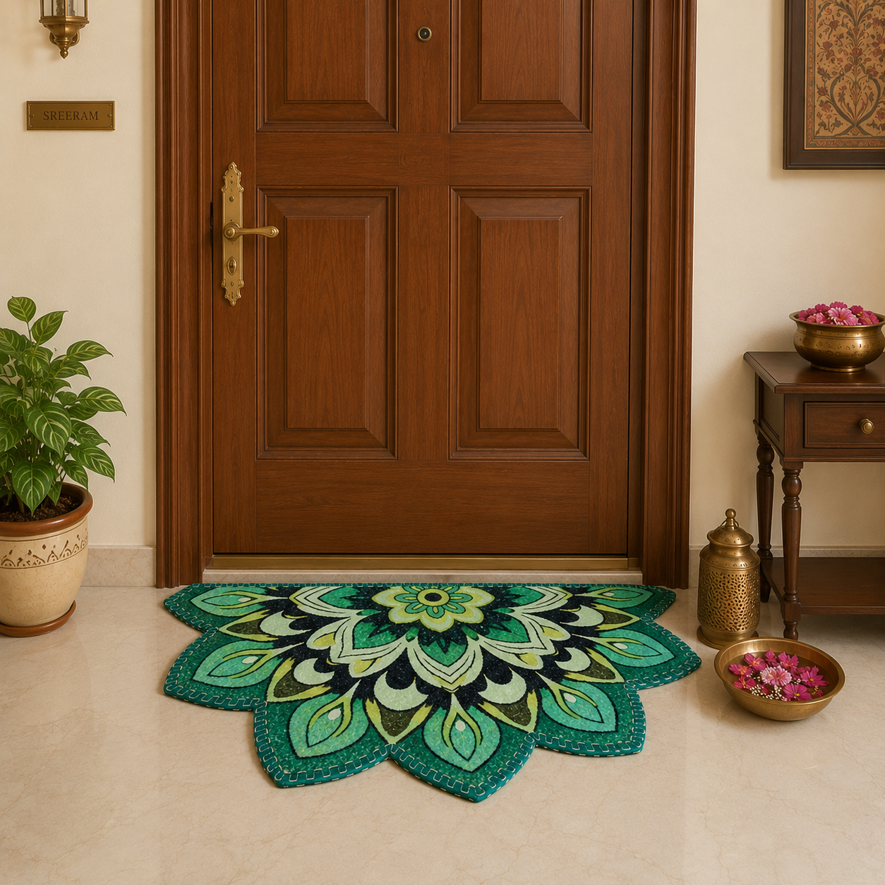 Storilane Floor Mats in Beautiful Rangoli Design | Anti Slip, Durable & Washable | Outdoor & Indoor