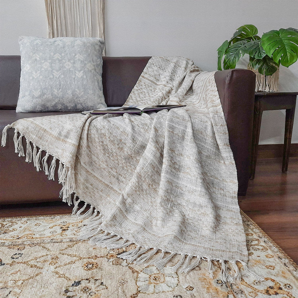 Storilane Beautiful Soft Sofa Throw | Modern Ethnic Design | Virgin Premium Polyester Slub Handloom Sofa Throw