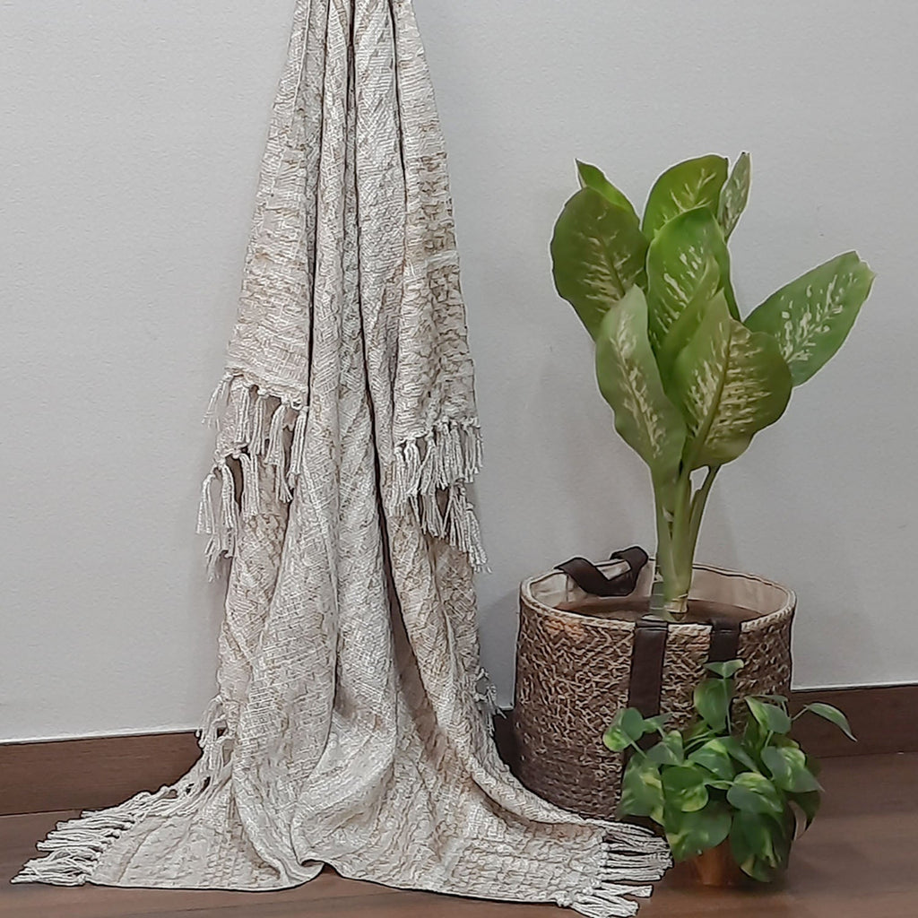 Storilane Beautiful Soft Sofa Throw | Modern Ethnic Design | Virgin Premium Polyester Slub Handloom Sofa Throw
