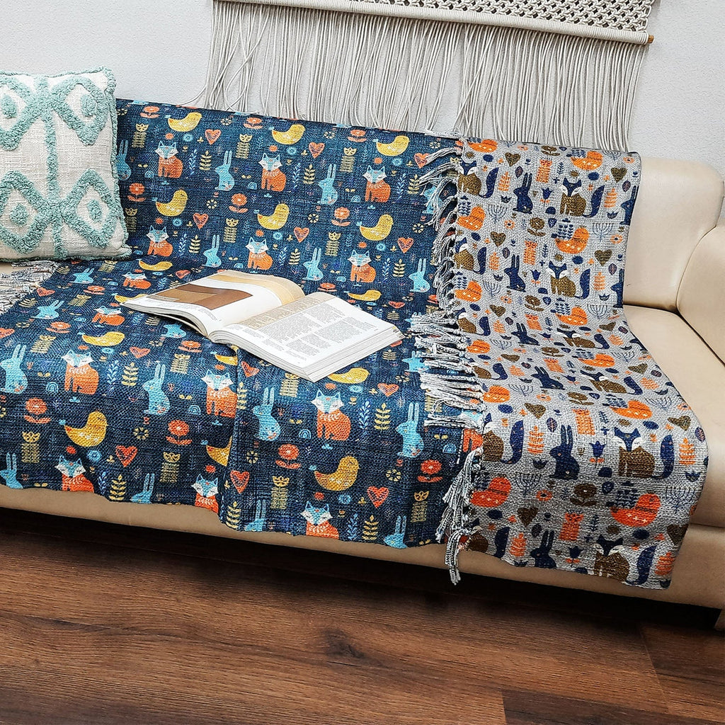 Storilane Cute Reversible Soft Sofa Throw | Modern Design | Virgin Premium Polyester Slub Handloom Sofa Throw