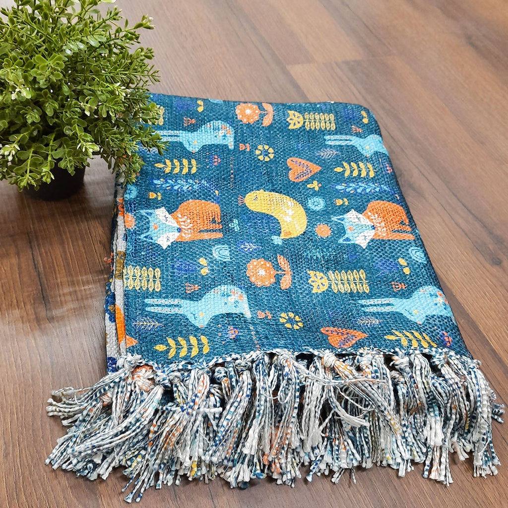 Storilane Cute Reversible Soft Sofa Throw | Modern Design | Virgin Premium Polyester Slub Handloom Sofa Throw