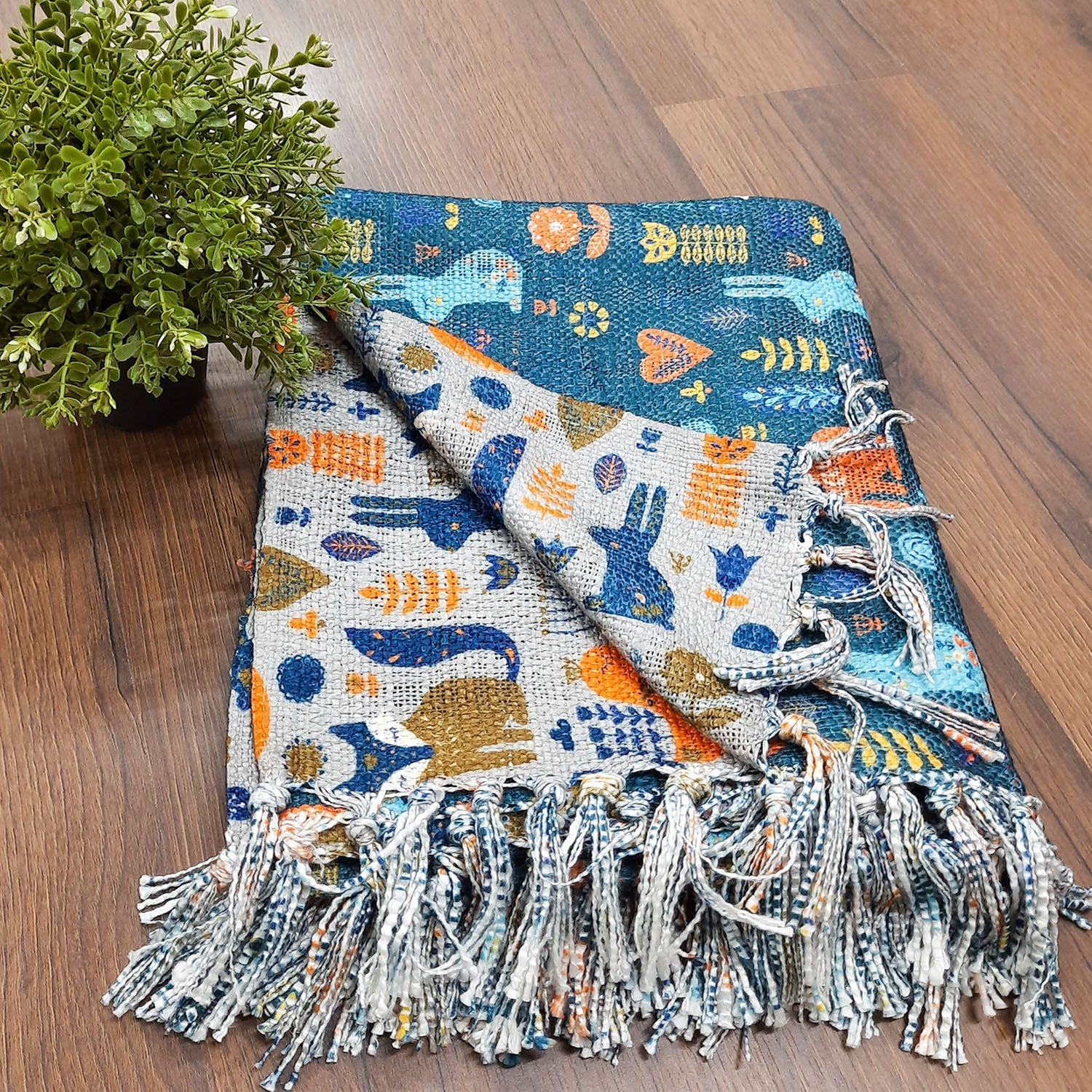 Storilane Cute Reversible Soft Sofa Throw | Modern Design | Virgin Premium Polyester Slub Handloom Sofa Throw