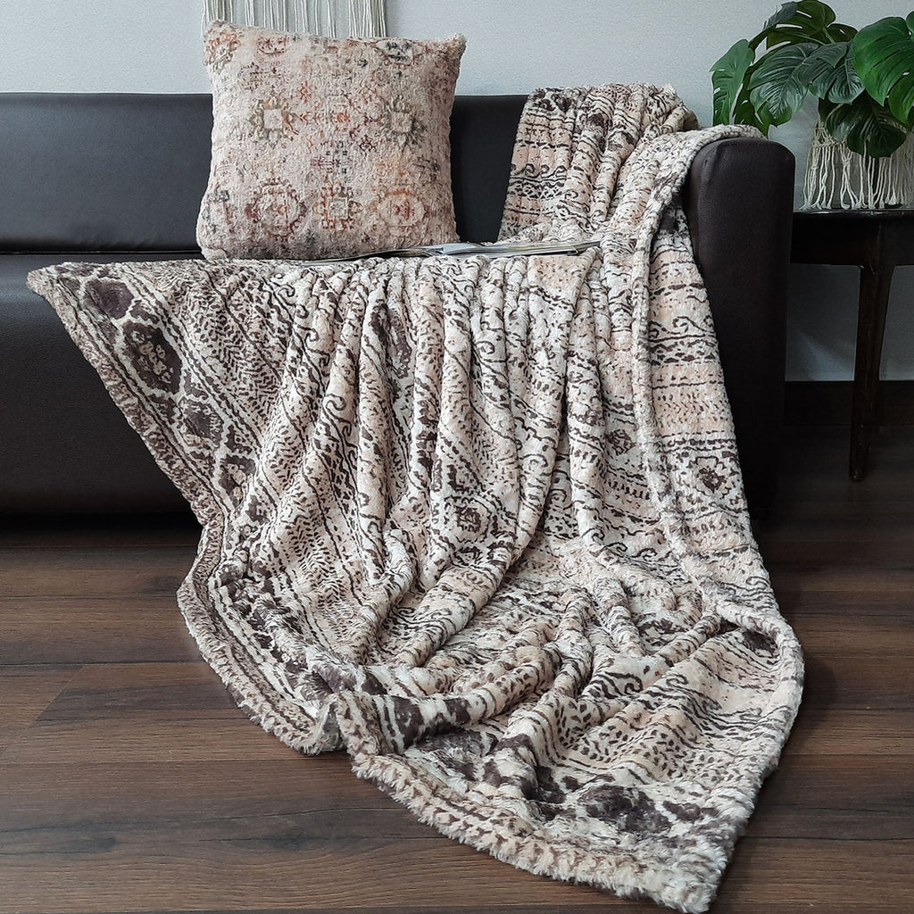 Storilane Everlasting Comfort Faux Fur Throw Blanket | Double Sided, Soft, Warm, Cozy, Luxury, Fluffy Blankets for Couch and Bed | Ethnic Print for Sofa Large (180x145cm)