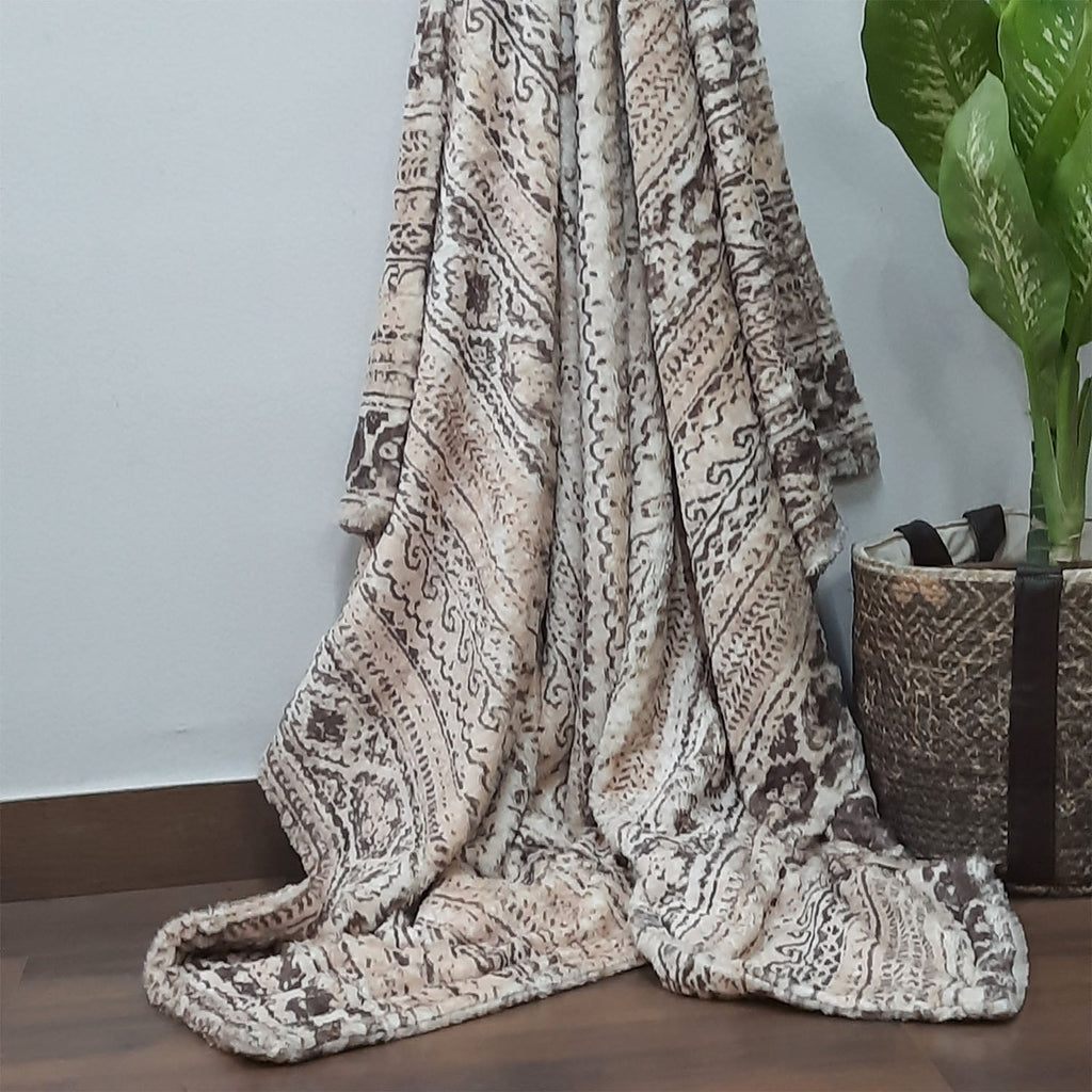 Storilane Everlasting Comfort Faux Fur Throw Blanket | Double Sided, Soft, Warm, Cozy, Luxury, Fluffy Blankets for Couch and Bed | Ethnic Print for Sofa Large (180x145cm)