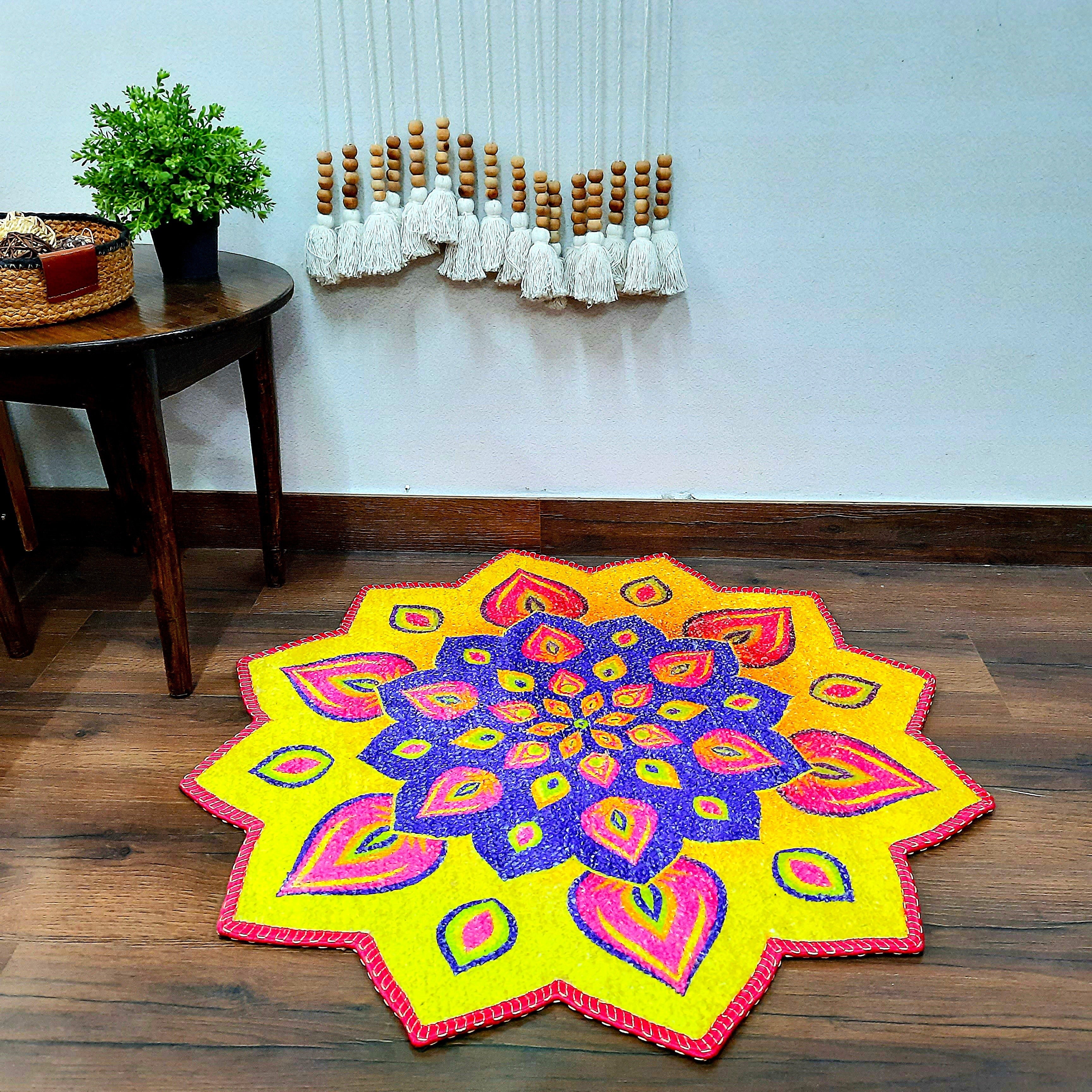 Storilane HandMade Carpets in Beautiful Rangoli Petals Design | Durable & Washable | Outdoor & Indoor