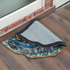 Vibrant geometric door mat perfect for indoor entrances.