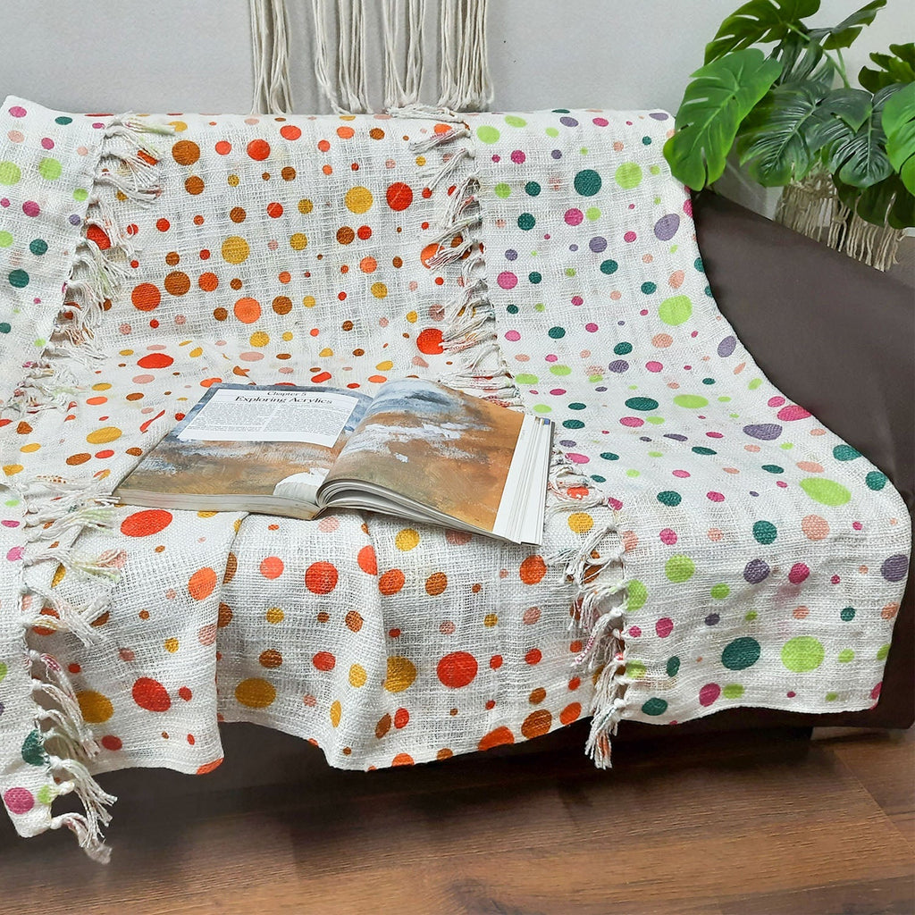 Storilane Polka Dot Reversible Soft Sofa Throw | Modern Design | Virgin Premium Polyester Slub Handloom Sofa Throw
