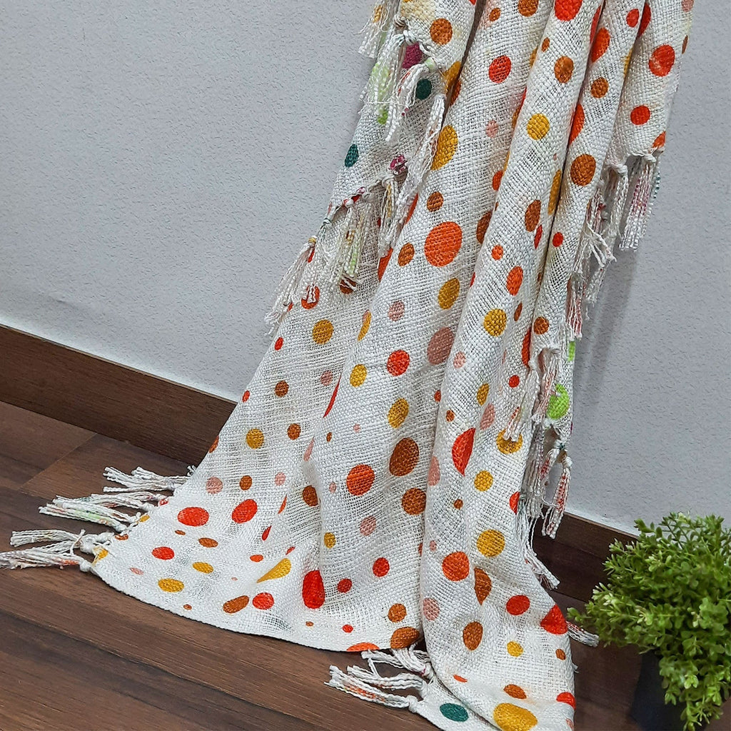 Storilane Polka Dot Reversible Soft Sofa Throw | Modern Design | Virgin Premium Polyester Slub Handloom Sofa Throw