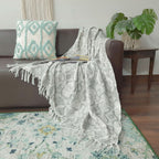 Storilane Beautiful Sofa Throw to Add Flair to Your Living Room: Green and Grey Double Design Virgin Premium Polyester Slub Soft Sofa Throw