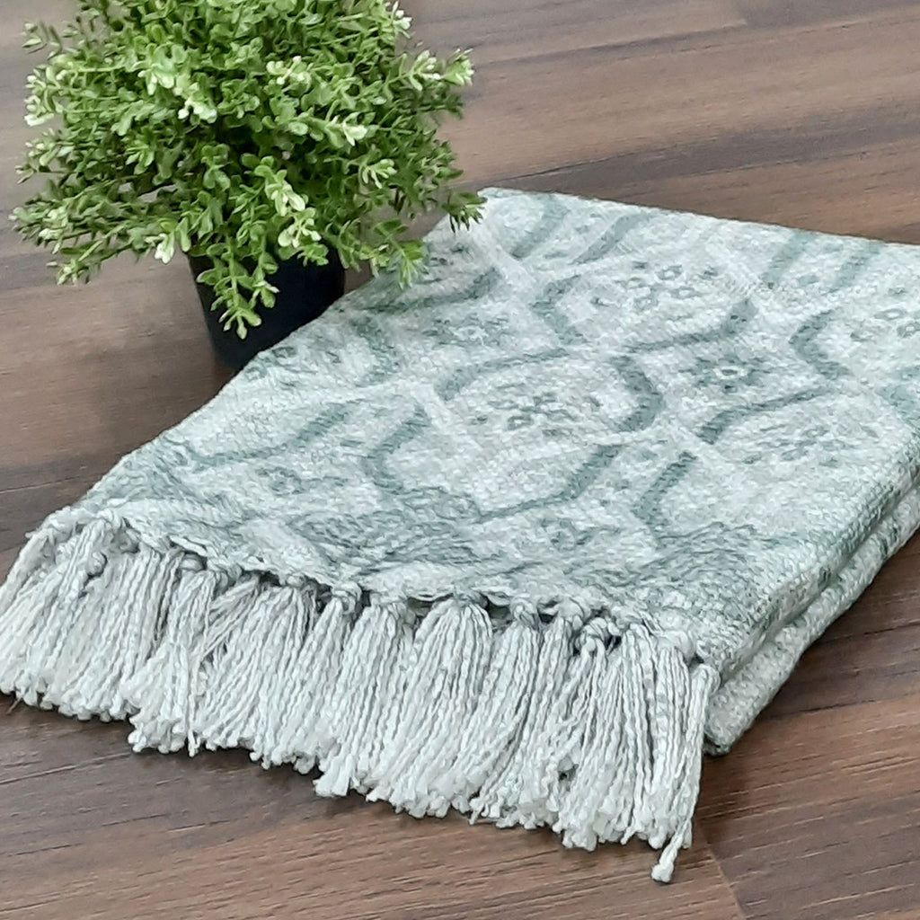 Storilane Beautiful Sofa Throw to Add Flair to Your Living Room: Green and Grey Double Design Virgin Premium Polyester Slub Soft Sofa Throw