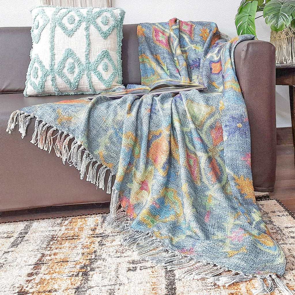 Storilane Sofa Throw for a Chic and Cozy Living Room: Handloom Beautiful Multicolor Traditional Design Virgin Premium Polyester Slub Soft Sofa Throw