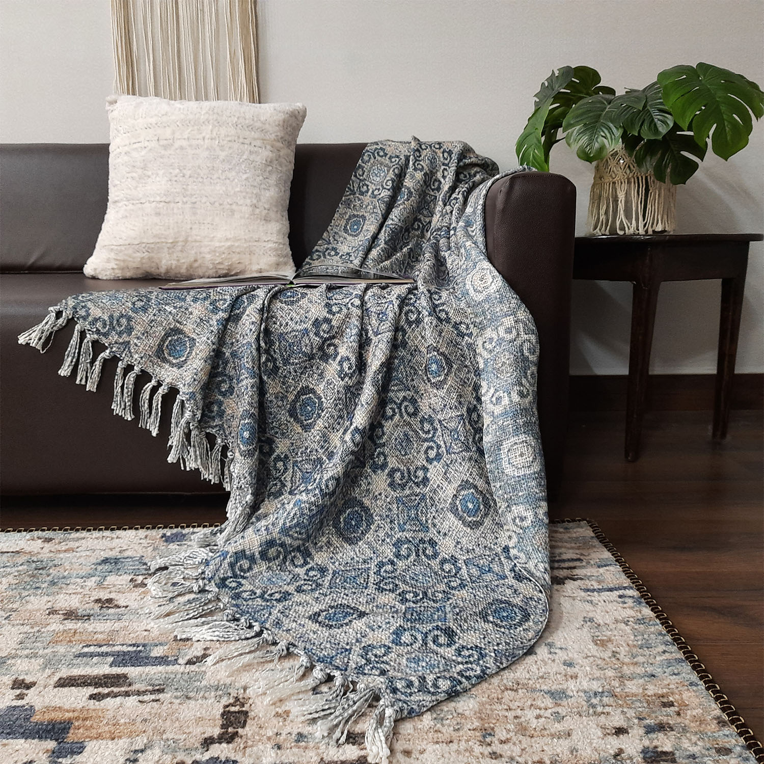 Storilane Beautiful Soft Sofa Throw | A must add to your living room | Traditional Double Design Virgin Premium Polyester Slub Handloom Sofa Throw