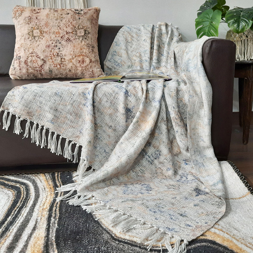 Storilane Beautiful Soft Sofa Throw | Abstract Modern Design | Virgin Premium Polyester Slub Handloom Sofa Throw