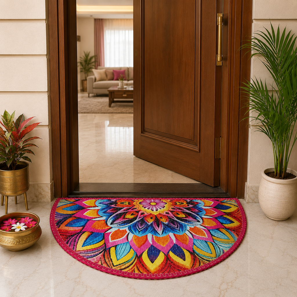Storilane Floor Mats in Beautiful Rangoli Design | Anti Slip, Durable & Washable | Outdoor & Indoor