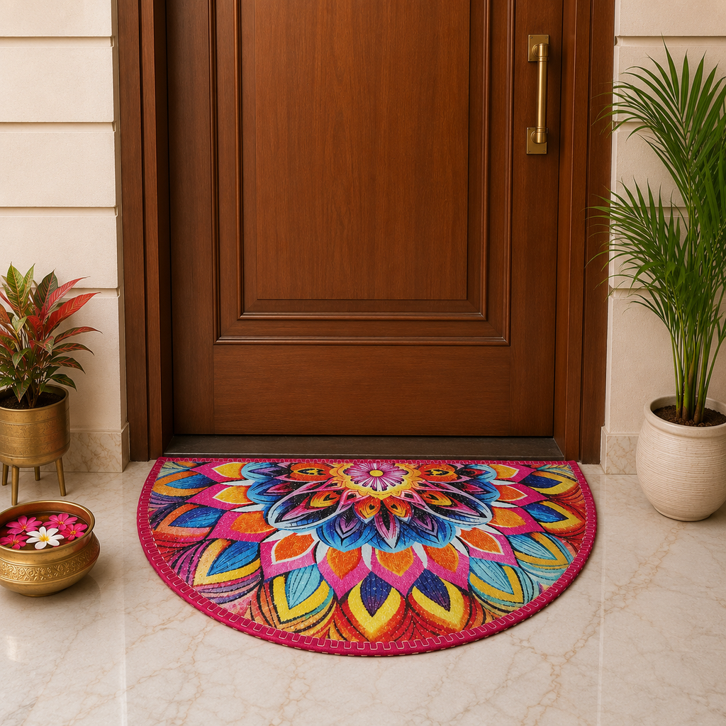 Storilane Floor Mats in Beautiful Rangoli Design | Anti Slip, Durable & Washable | Outdoor & Indoor