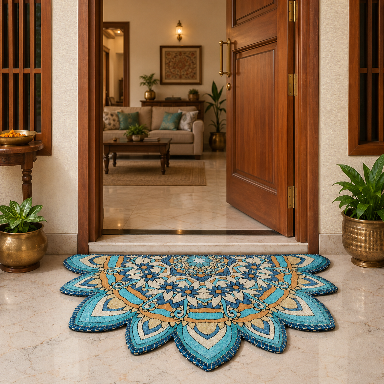 Storilane Floor Mats in Beautiful Traditional Rangoli Cutout Design | Anti Slip, Durable & Washable | Outdoor & Indoor