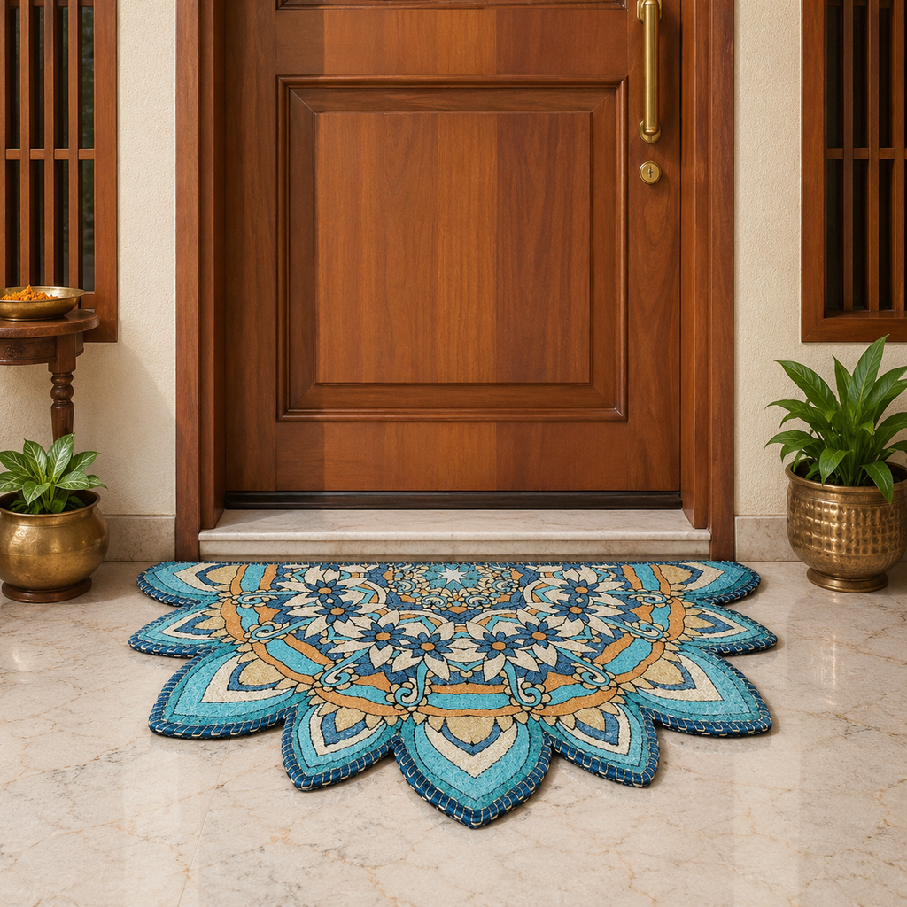 Storilane Floor Mats in Beautiful Traditional Rangoli Cutout Design | Anti Slip, Durable & Washable | Outdoor & Indoor