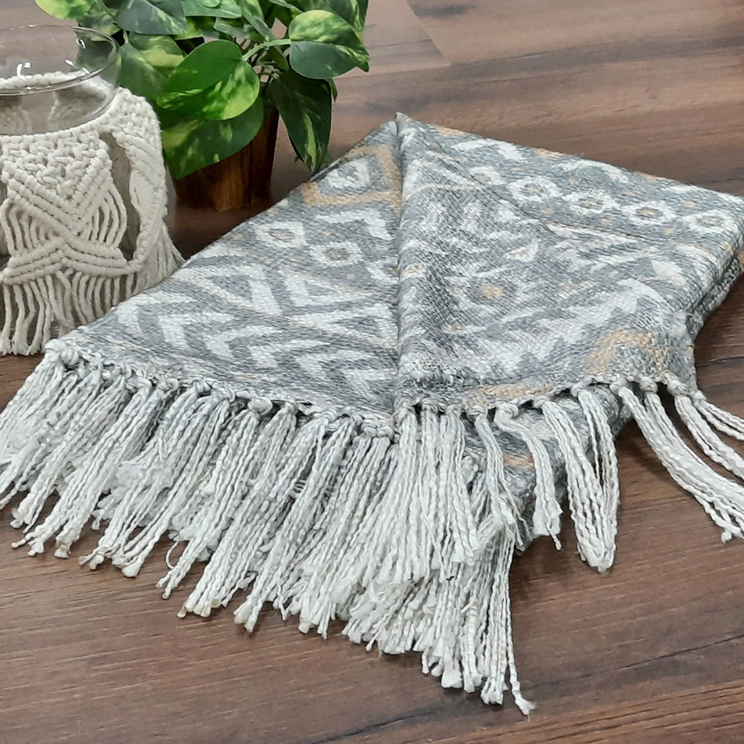 Storilane Beautiful Soft Sofa Throw | Boho Inspired Design Virgin Premium Polyester Slub Handloom Sofa Throw