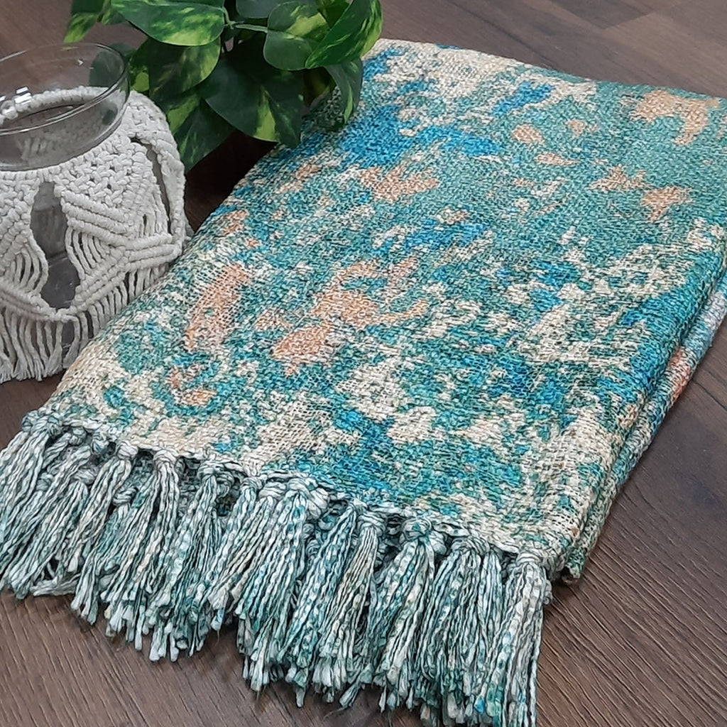 Storilane Beautiful Soft Sofa Throw | Calming Green Collection | Virgin Premium Polyester Slub Handloom Sofa Throw
