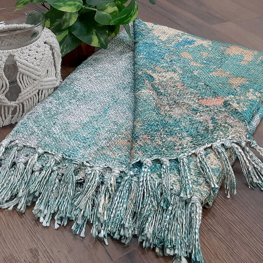 Storilane Beautiful Soft Sofa Throw | Calming Green Collection | Virgin Premium Polyester Slub Handloom Sofa Throw