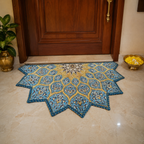 Semi-circular geometric floor mat complementing modern home décor.