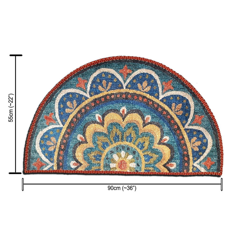 Storilane Floor Mats in Beautiful Rangoli Design | Half Circle Rugs | Anti Slip, Durable & Washable | Outdoor & Indoor
