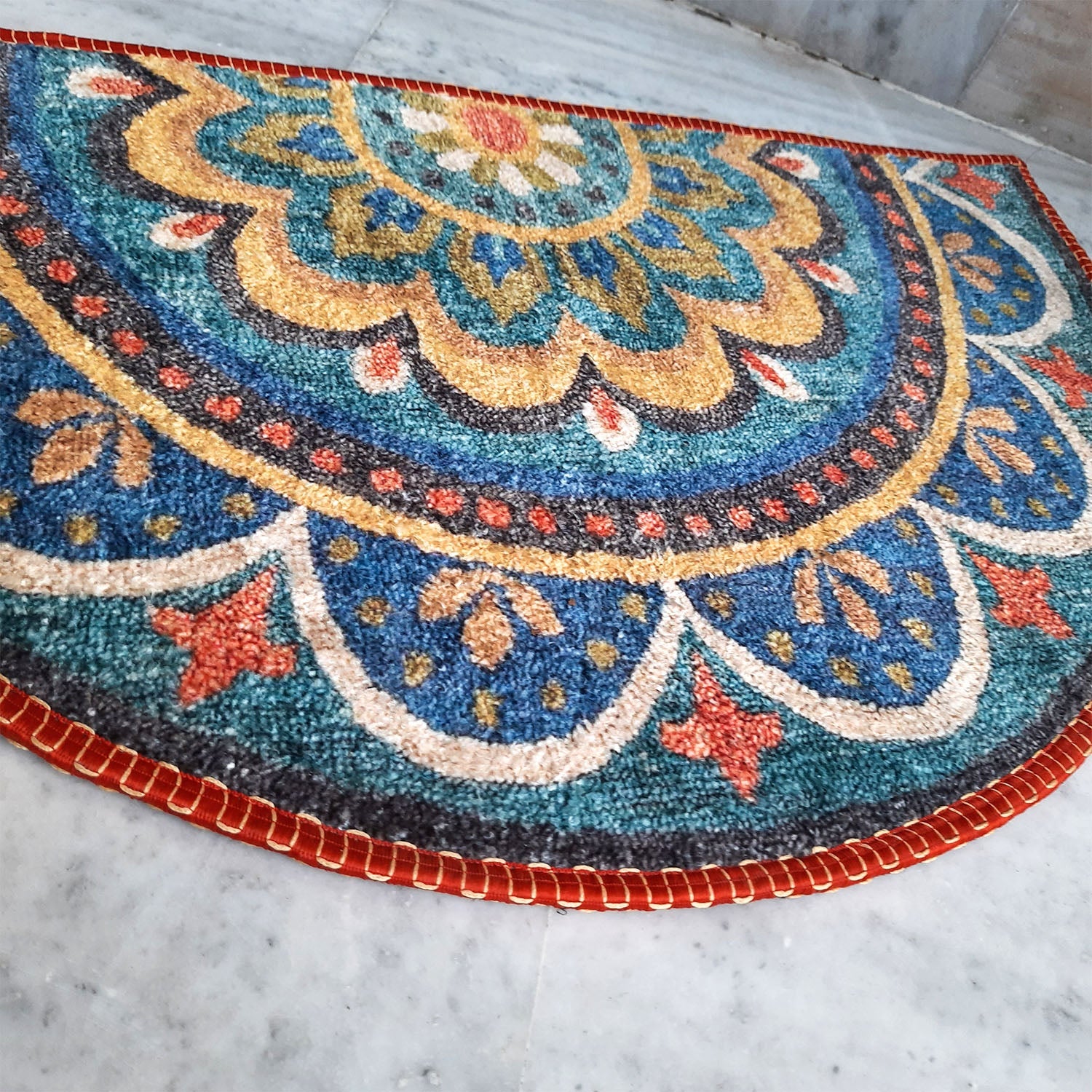 Storilane Floor Mats in Beautiful Rangoli Design | Half Circle Rugs | Anti Slip, Durable & Washable | Outdoor & Indoor