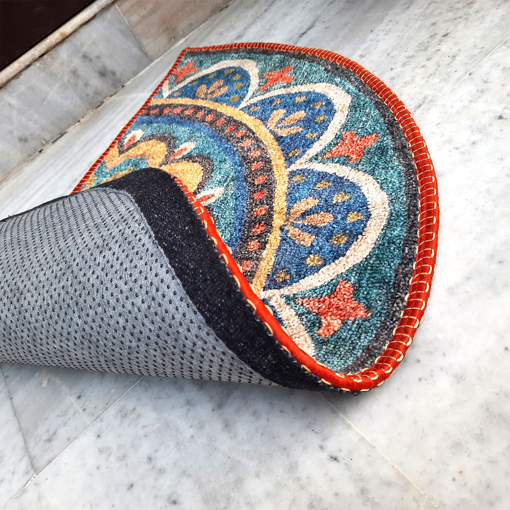 Storilane Floor Mats in Beautiful Rangoli Design | Half Circle Rugs | Anti Slip, Durable & Washable | Outdoor & Indoor