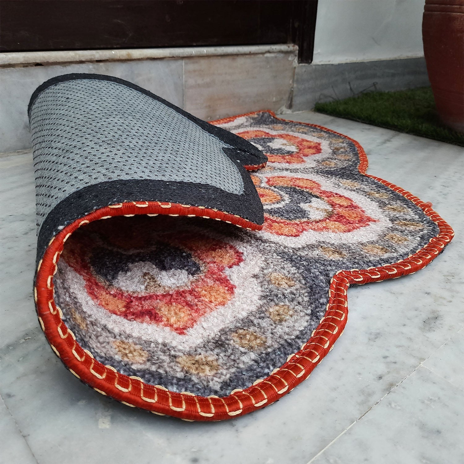 Storilane HandMade Floor Mats in Beautiful Rangoli Modern Petals Design | Anti Slip, Durable & Washable | Outdoor & Indoor