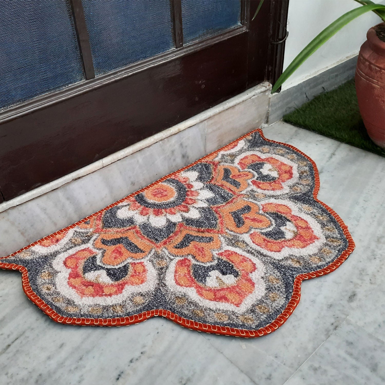 Storilane HandMade Floor Mats in Beautiful Rangoli Modern Petals Design | Anti Slip, Durable & Washable | Outdoor & Indoor