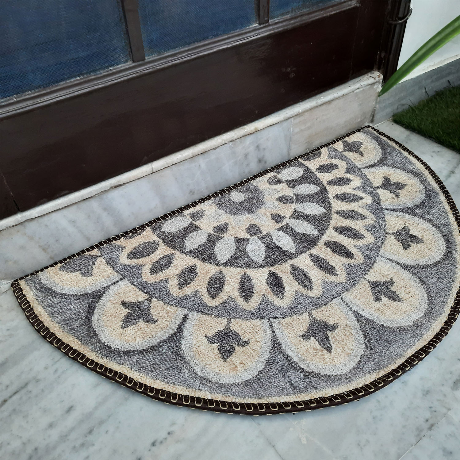 Storilane HandMade Floor Mats in Beautiful Rangoli Modern Semi Round Design | Anti Slip, Durable & Washable | Outdoor & Indoor