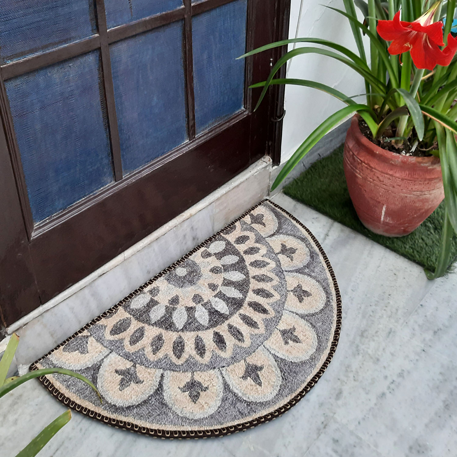 Storilane Floor Mats in Beautiful Rangoli Modern Semi Round Design | Anti Slip, Durable & Washable | Outdoor & Indoor